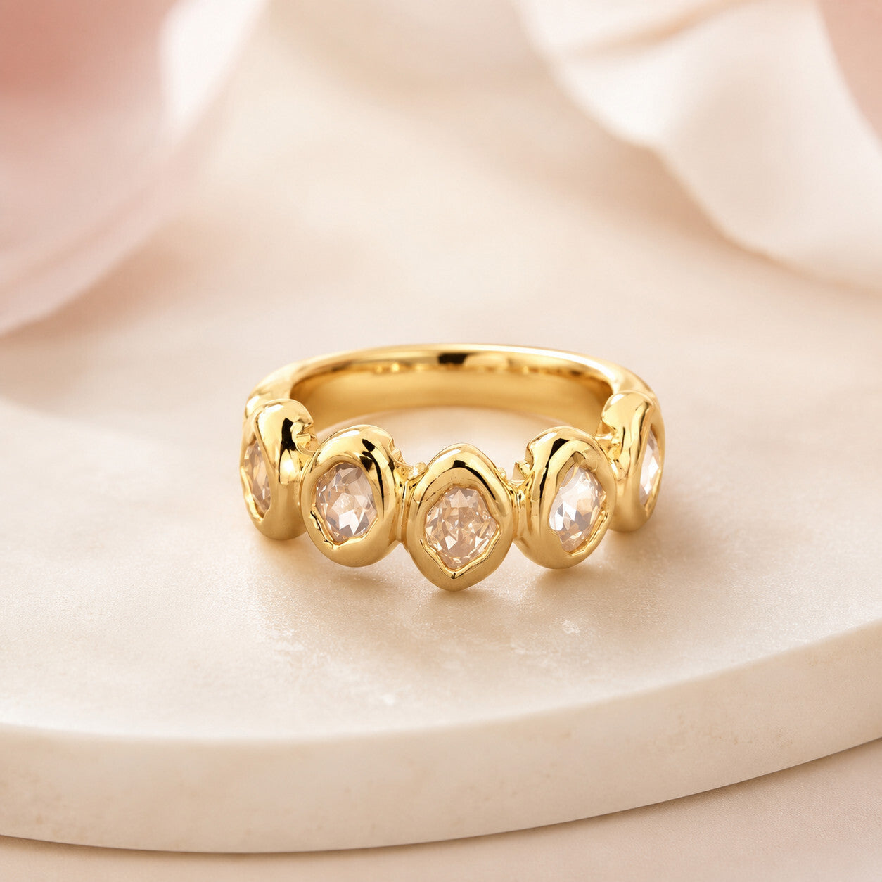 Alexis Bittar Molten Gold Plated Crystals Band Ring Sz 7.5 NWT