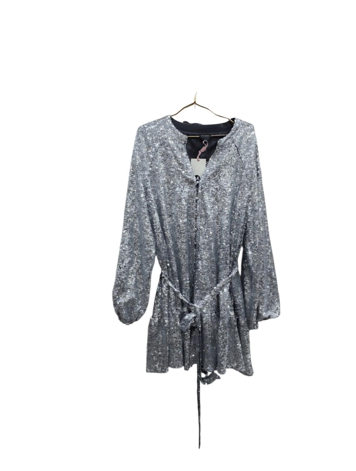 Alex Marie Women's Dress Size 18 Long Sleeve Sequence NWT Silver