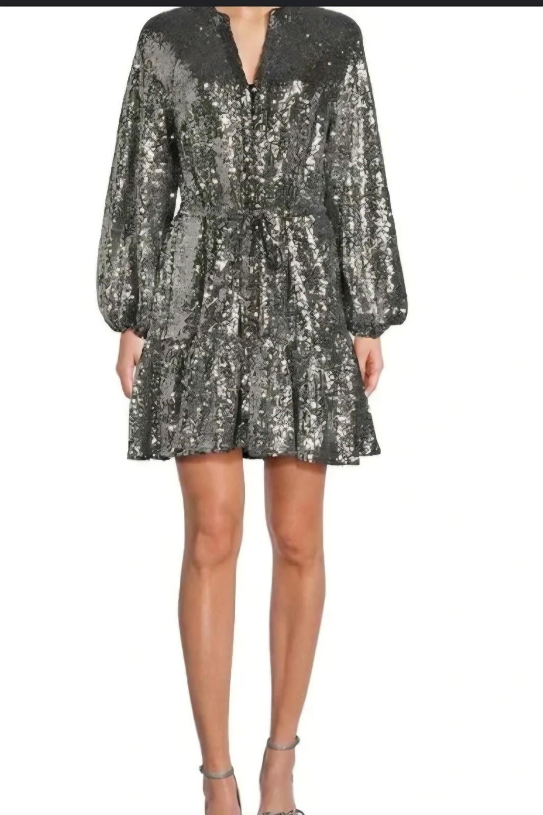 Alex Marie Women's Dress Size 18 Long Sleeve Sequence NWT Silver