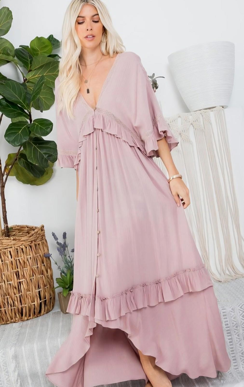 Sweet Lovely by Jen Mauve Pink  Ruffle Dress Size Large NWOT