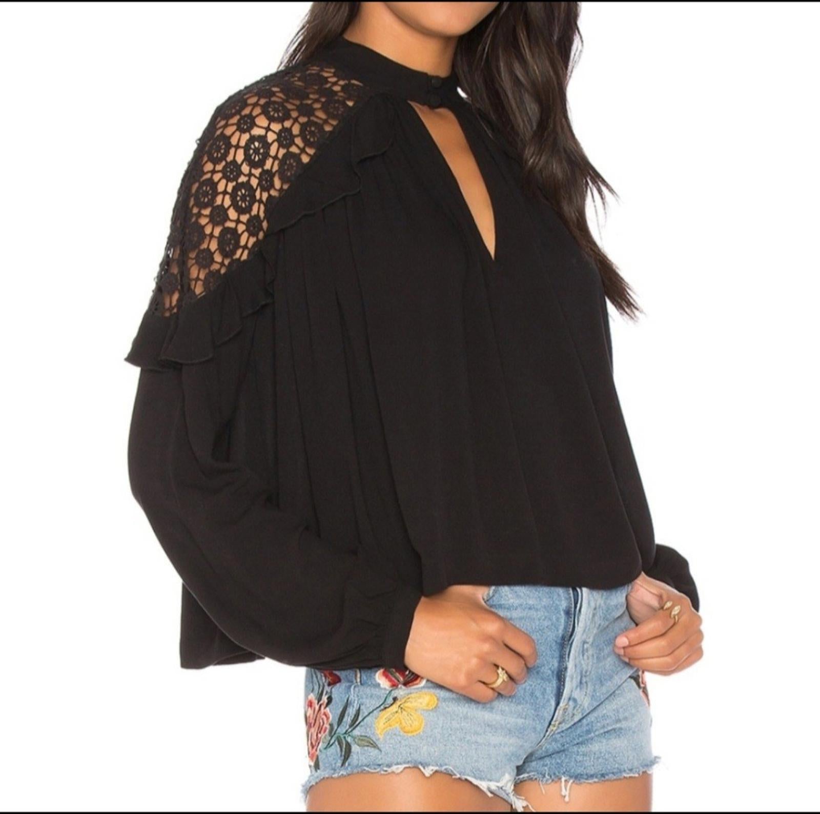 New With Tags Free People Black Lace Cold Shoulder Blouse  Size XS