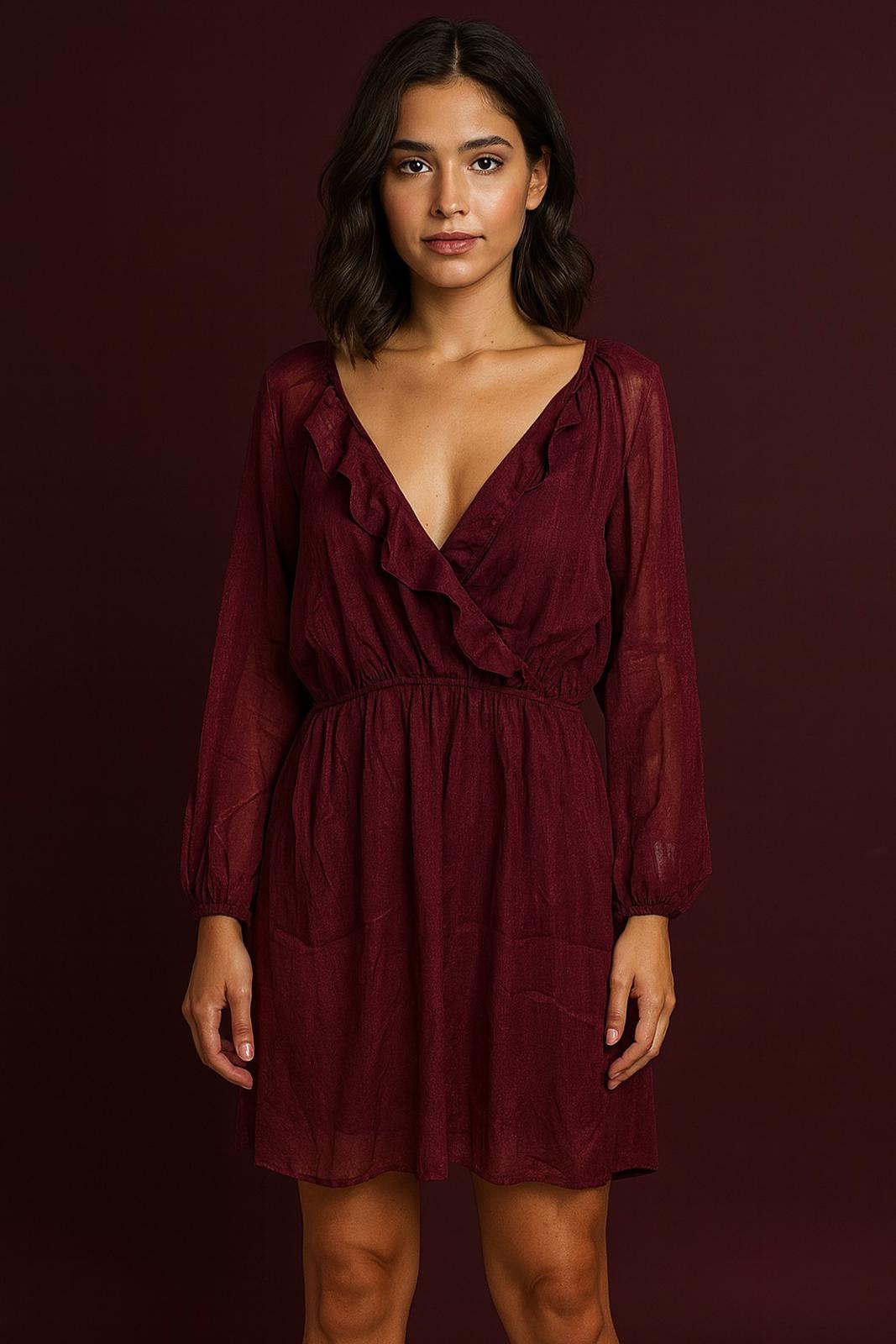 Andree by Unit Women's Plus Size Wine Color Long Sleeve Dress NWT Size 1X