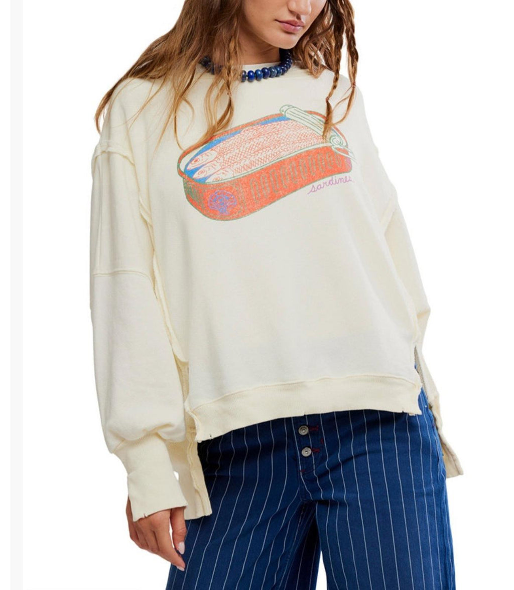 Free People Women's Graphic Camden High-Low Sweatshirt Medium