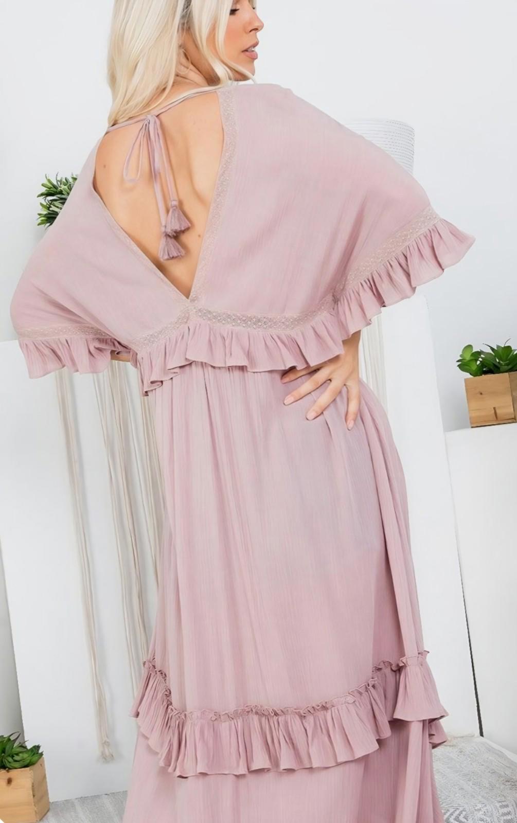 Sweet Lovely by Jen Mauve Pink  Ruffle Dress Size Large NWOT