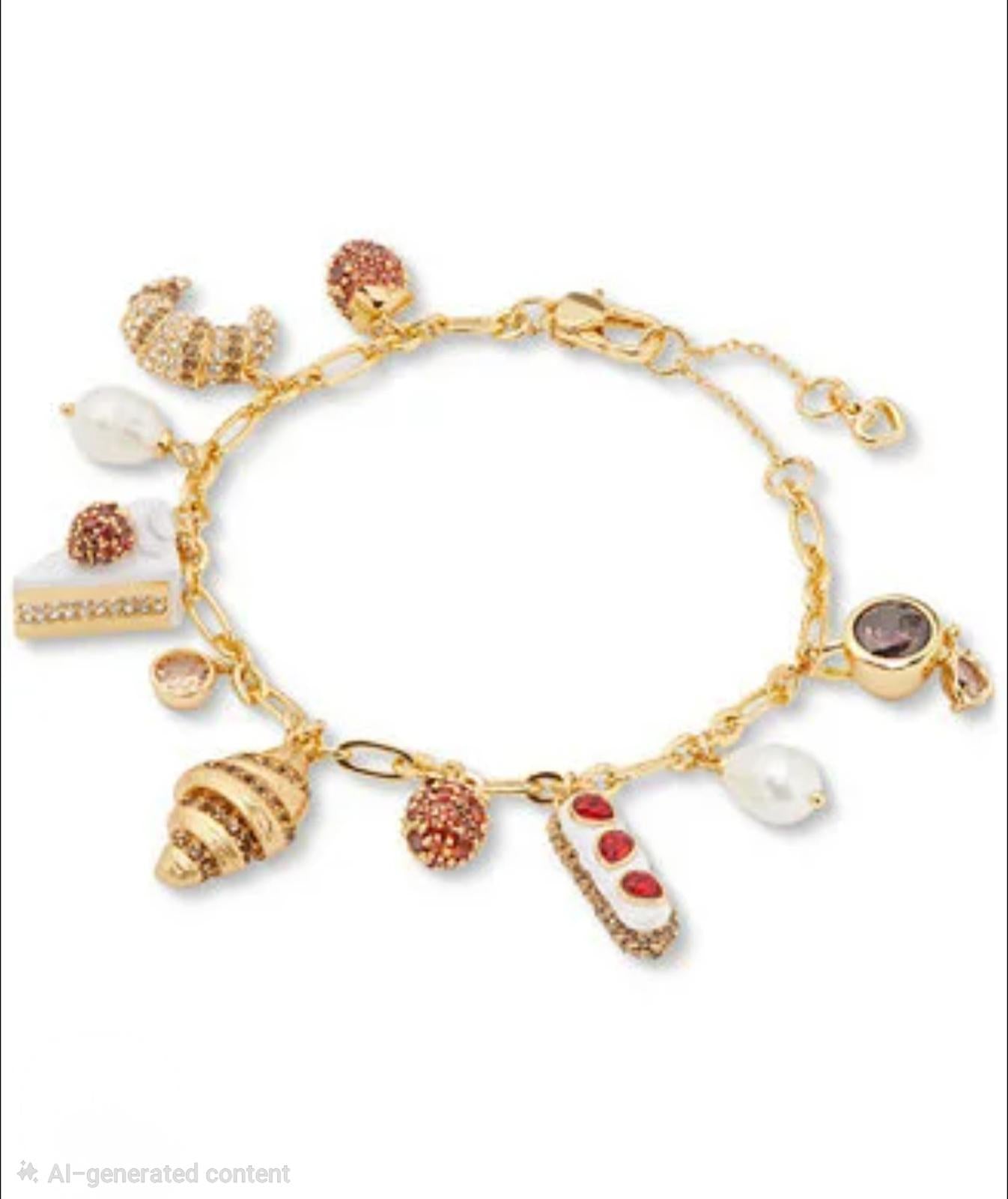 Kate Spade New York Pattisserie Gold Tone Charm Bracelet 7.5 NWT