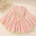 POL Boho-chic Pink Dress with Bell Sleeves Large
