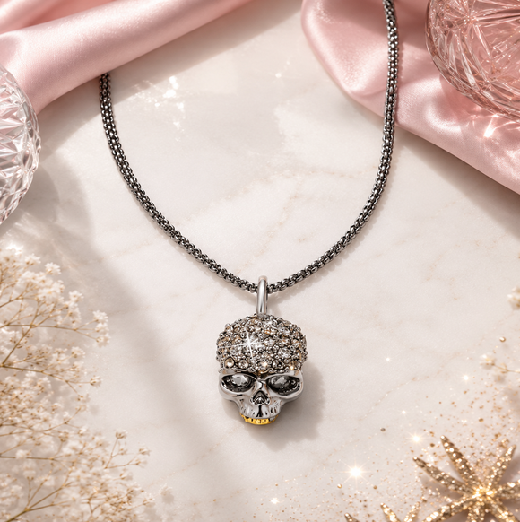 Alexis Bittar Gunmetal Skull Crystal Pave Pendant Necklace
